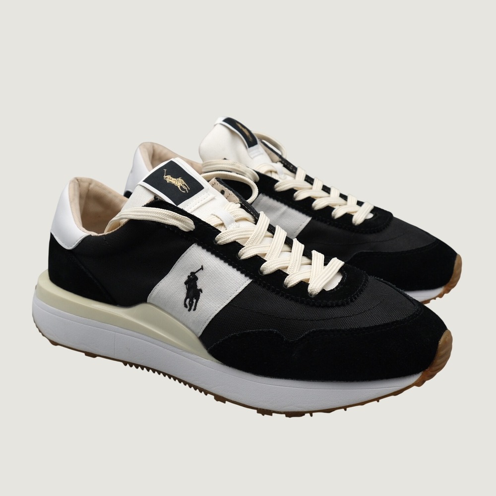 Polo Ralph Lauren Train 89 Mens Black White Suede Retro Sneaker 9 Low Top - Picture 1 of 13